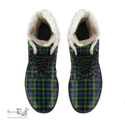 ScotsTee Shop Scottish Farquharson Modern Clan Faux Fur Tartan Leather Boots