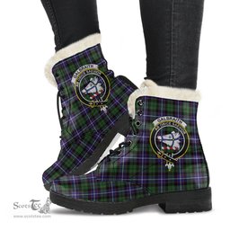 ScotsTee Shop Scottish Galbraith Modern Clan Crest Faux Fur Tartan Leather Boots
