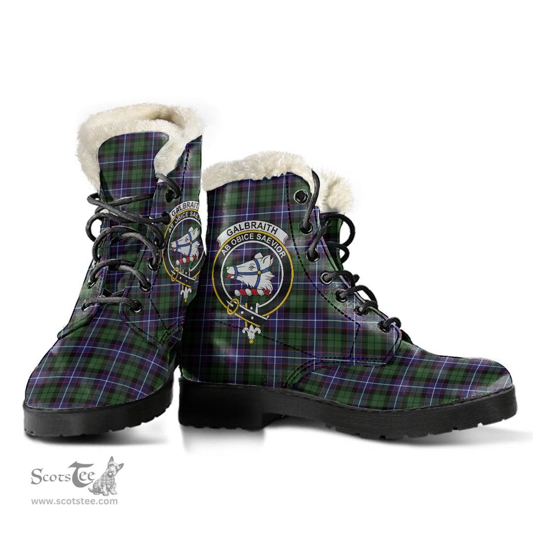 ScotsTee Shop Scottish Galbraith Modern Clan Crest Faux Fur Tartan Leather Boots