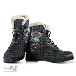 ScotsTee Shop Scottish Galbraith Modern Clan Crest Faux Fur Tartan Leather Boots