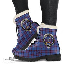 ScotsTee Shop Scottish Elliot Modern Clan Crest Faux Fur Tartan Leather Boots