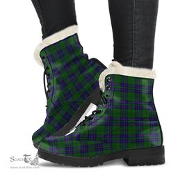 ScotsTee Shop Scottish Lockhart Modern Clan Faux Fur Tartan Leather Boots