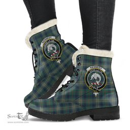 ScotsTee Shop Scottish Kennedy Modern Clan Crest Faux Fur Tartan Leather Boots