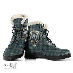 ScotsTee Shop Scottish Kennedy Modern Clan Crest Faux Fur Tartan Leather Boots