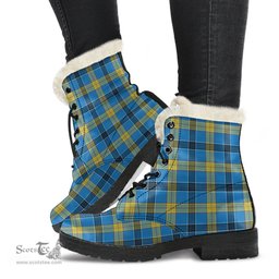 ScotsTee Shop Scottish Laing Clan Faux Fur Tartan Leather Boots