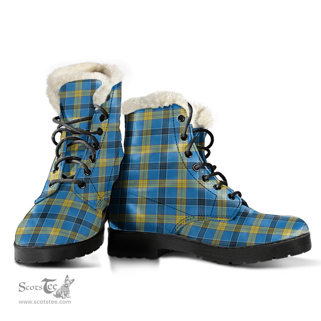 ScotsTee Shop Scottish Laing Clan Faux Fur Tartan Leather Boots