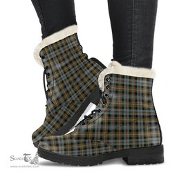 ScotsTee Shop Scottish Farquharson Weathered Clan Faux Fur Tartan Leather Boots