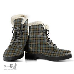 ScotsTee Shop Scottish Farquharson Weathered Clan Faux Fur Tartan Leather Boots