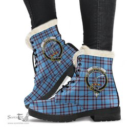 ScotsTee Shop Scottish Elliot Ancient Clan Crest Faux Fur Tartan Leather Boots