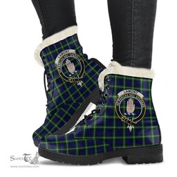 ScotsTee Shop Scottish Lamont Modern Clan Crest Faux Fur Tartan Leather Boots