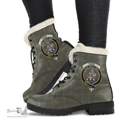 ScotsTee Shop Scottish Haig Check Clan Crest Faux Fur Tartan Leather Boots