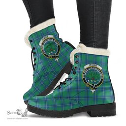 ScotsTee Shop Scottish Irvine Ancient Clan Crest Faux Fur Tartan Leather Boots