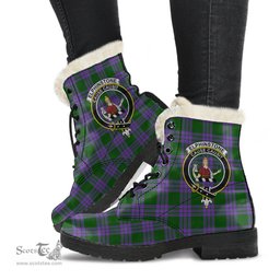 ScotsTee Shop Scottish Elphinstone Clan Crest Faux Fur Tartan Leather Boots