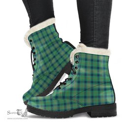 ScotsTee Shop Scottish Kennedy Ancient Clan Faux Fur Tartan Leather Boots