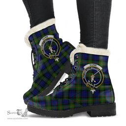 ScotsTee Shop Scottish Gunn Modern Clan Crest Faux Fur Tartan Leather Boots