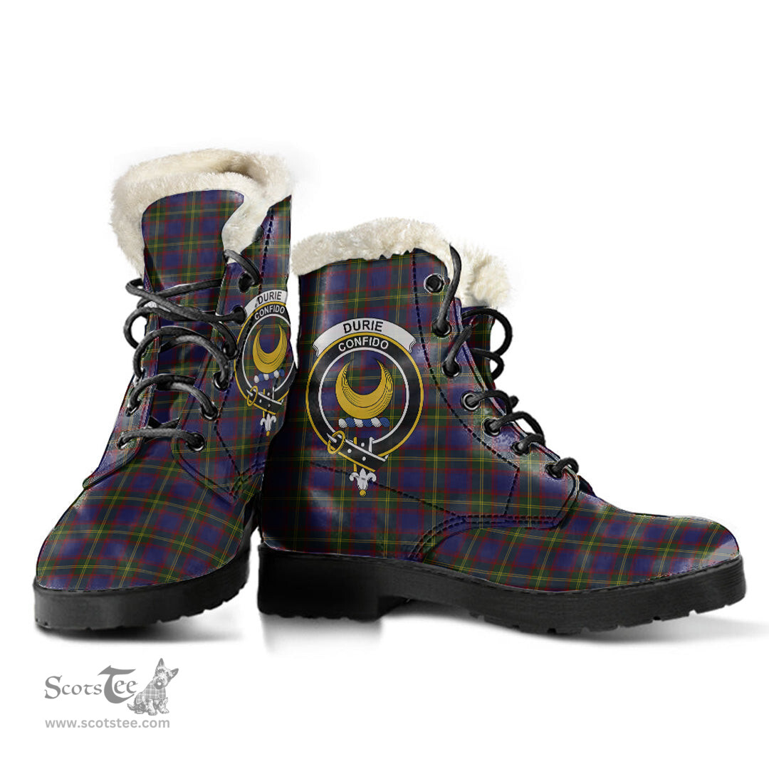 ScotsTee Shop Scottish Durie Clan Crest Faux Fur Tartan Leather Boots