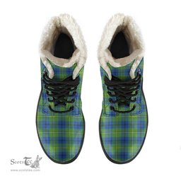 ScotsTee Shop Scottish Johnston Ancient Clan Faux Fur Tartan Leather Boots