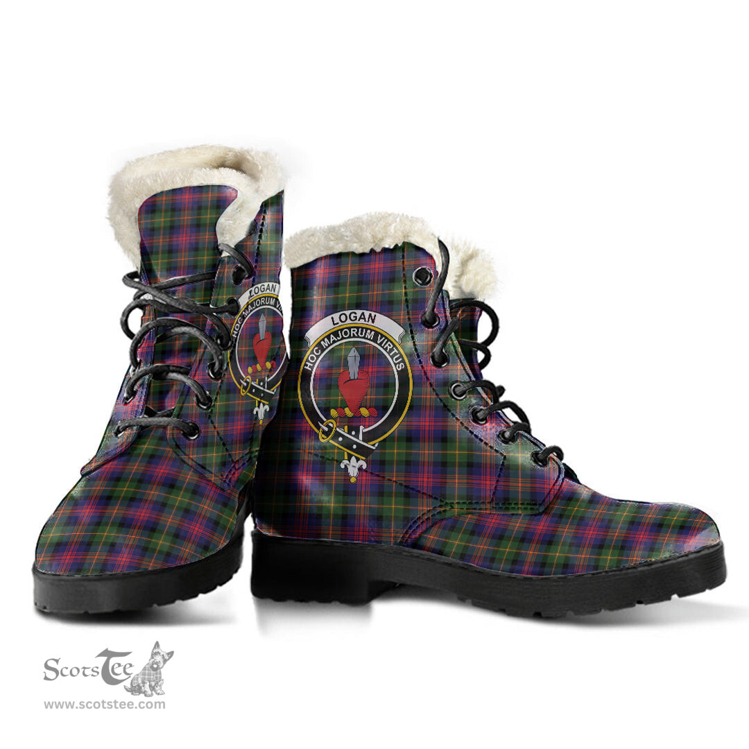 ScotsTee Shop Scottish Logan Modern Clan Crest Faux Fur Tartan Leather Boots