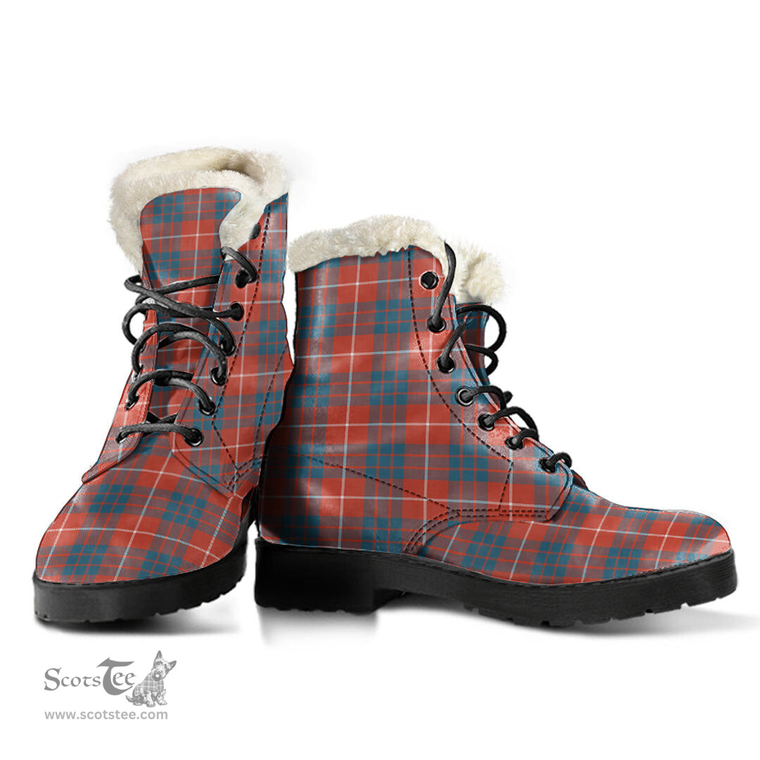 ScotsTee Shop Scottish Hamilton Ancient Clan Faux Fur Tartan Leather Boots