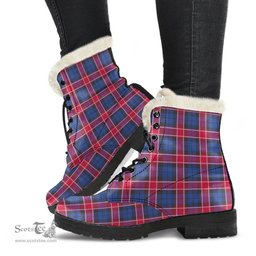 ScotsTee Shop Scottish Graham of Menteith Red Clan Faux Fur Tartan Leather Boots
