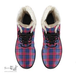 ScotsTee Shop Scottish Graham of Menteith Red Clan Faux Fur Tartan Leather Boots
