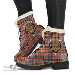ScotsTee Shop Scottish Drummond of Strathallan Clan Crest Faux Fur Tartan Leather Boots