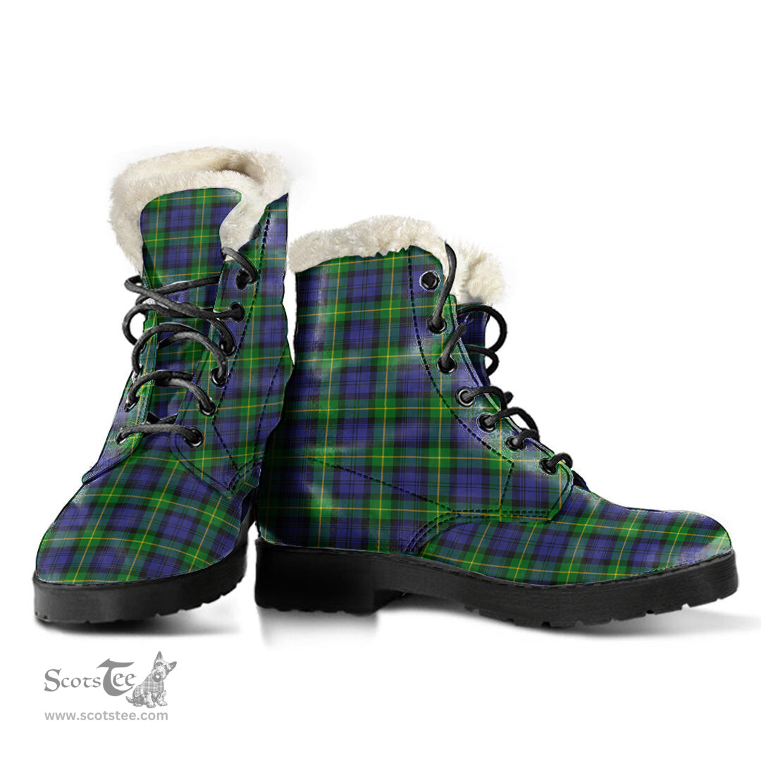 ScotsTee Shop Scottish Gordon Modern Clan Faux Fur Tartan Leather Boots