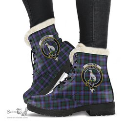 ScotsTee Shop Scottish Hunter Modern Clan Crest Faux Fur Tartan Leather Boots
