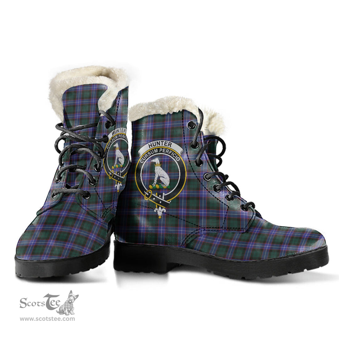ScotsTee Shop Scottish Hunter Modern Clan Crest Faux Fur Tartan Leather Boots