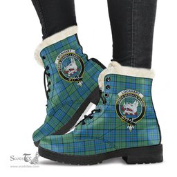 ScotsTee Shop Scottish Lockhart Clan Crest Faux Fur Tartan Leather Boots