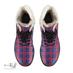 ScotsTee Shop Scottish Graham of Menteith Red Clan Crest Faux Fur Tartan Leather Boots