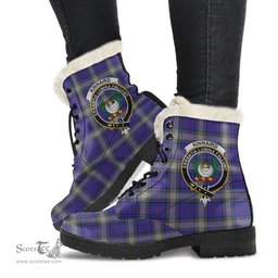 ScotsTee Shop Scottish Kinnaird Clan Crest Faux Fur Tartan Leather Boots