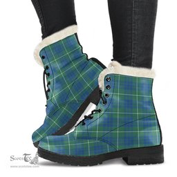 ScotsTee Shop Scottish Hamilton Hunting Ancient Clan Faux Fur Tartan Leather Boots