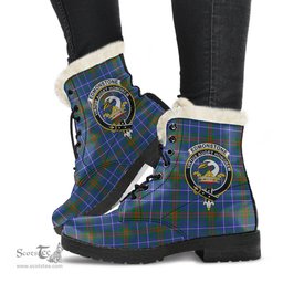 ScotsTee Shop Scottish Edmonstone Clan Crest Faux Fur Tartan Leather Boots