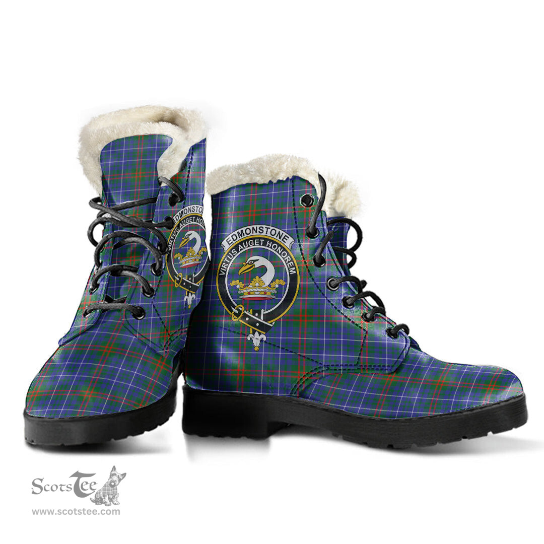 ScotsTee Shop Scottish Edmonstone Clan Crest Faux Fur Tartan Leather Boots
