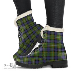 ScotsTee Shop Scottish Fergusson Modern Clan Faux Fur Tartan Leather Boots