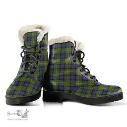 ScotsTee Shop Scottish Fergusson Modern Clan Faux Fur Tartan Leather Boots