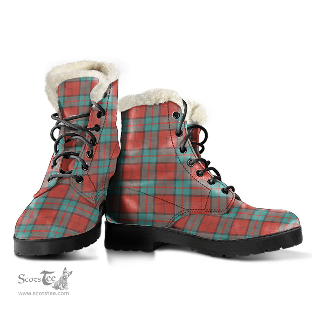 ScotsTee Shop Scottish Dunbar Ancient Clan Faux Fur Tartan Leather Boots