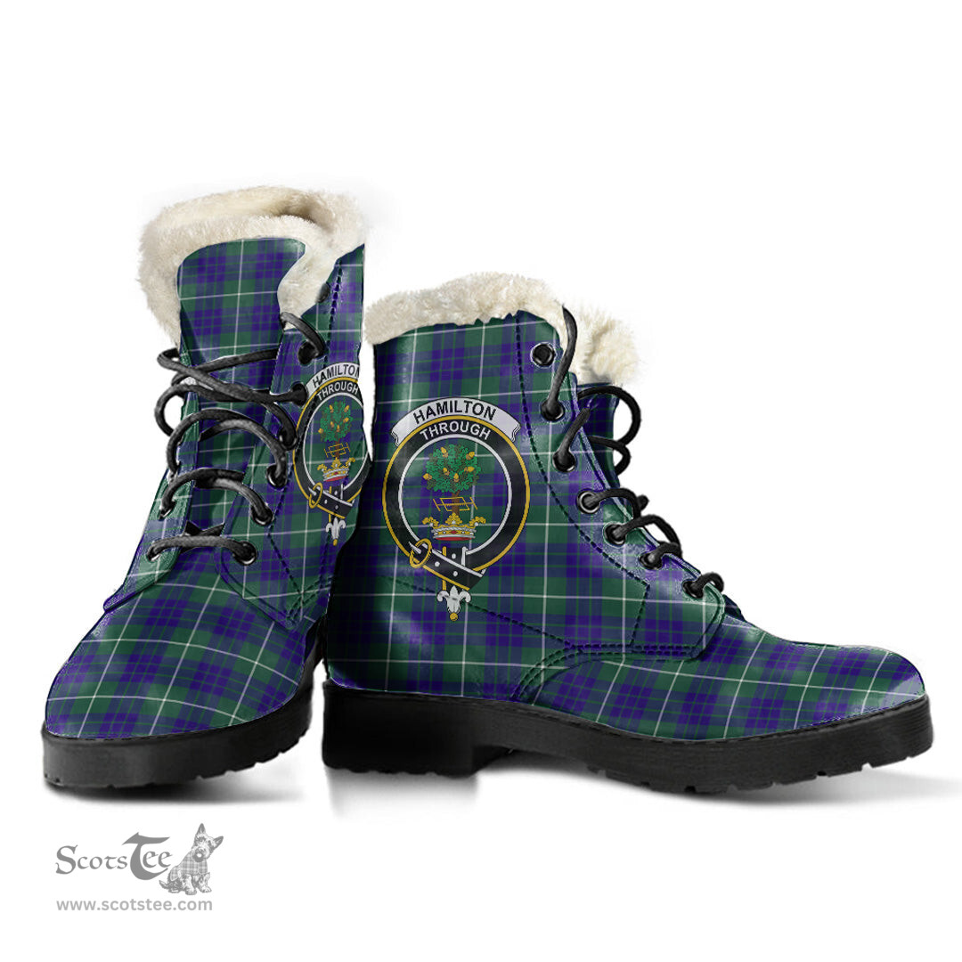 ScotsTee Shop Scottish Hamilton Hunting Modern Clan Crest Faux Fur Tartan Leather Boots