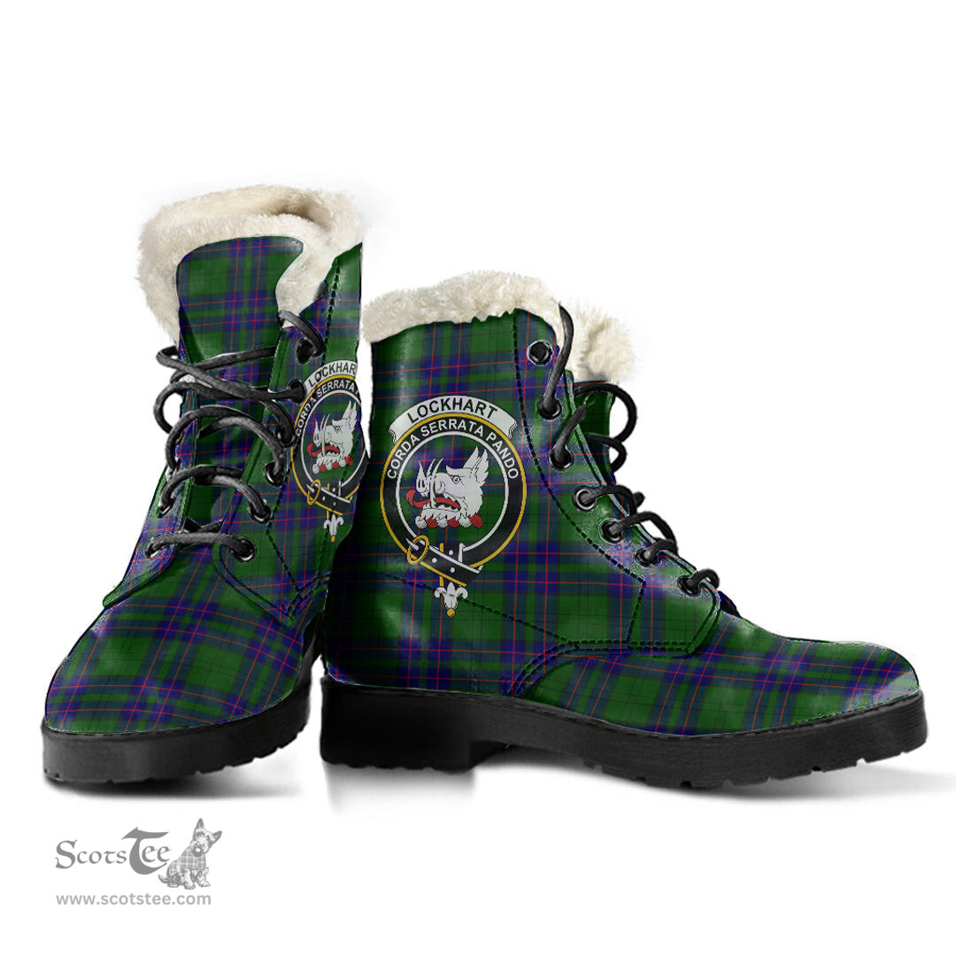 ScotsTee Shop Scottish Lockhart Modern Clan Crest Faux Fur Tartan Leather Boots