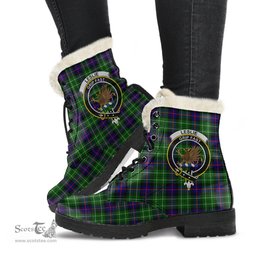 ScotsTee Shop Scottish Leslie Hunting Clan Crest Faux Fur Tartan Leather Boots