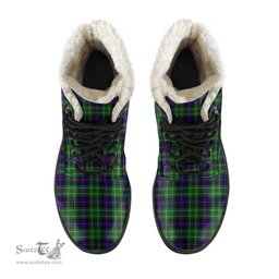 ScotsTee Shop Scottish Leslie Hunting Clan Crest Faux Fur Tartan Leather Boots
