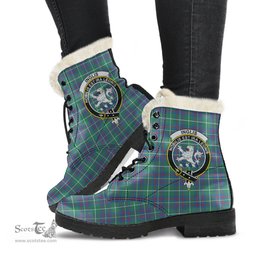 ScotsTee Shop Scottish Inglis Ancient Clan Crest Faux Fur Tartan Leather Boots