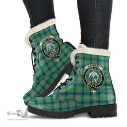 ScotsTee Shop Scottish Kennedy Ancient Clan Crest Faux Fur Tartan Leather Boots