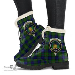 ScotsTee Shop Scottish Dundas Modern Clan Crest Faux Fur Tartan Leather Boots