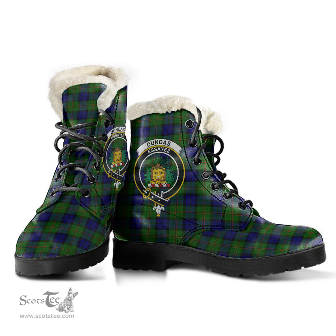 ScotsTee Shop Scottish Dundas Modern Clan Crest Faux Fur Tartan Leather Boots