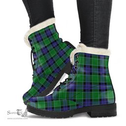 ScotsTee Shop Scottish Graham of Menteith Modern Clan Faux Fur Tartan Leather Boots