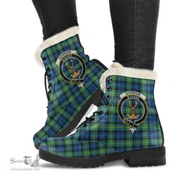 ScotsTee Shop Scottish Gordon Ancient Clan Crest Faux Fur Tartan Leather Boots