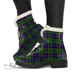 ScotsTee Shop Scottish Forsyth Modern Clan Faux Fur Tartan Leather Boots