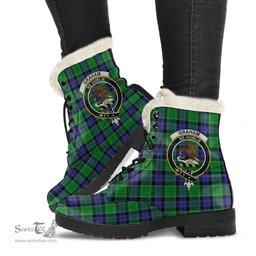 ScotsTee Shop Scottish Graham of Menteith Modern Clan Crest Faux Fur Tartan Leather Boots